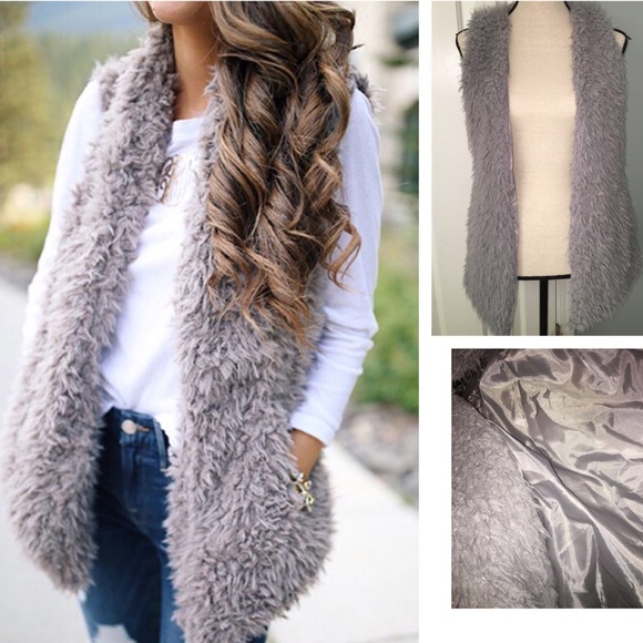 Jackets & Blazers - Teddy Bear Shaggy Gray Open Vest